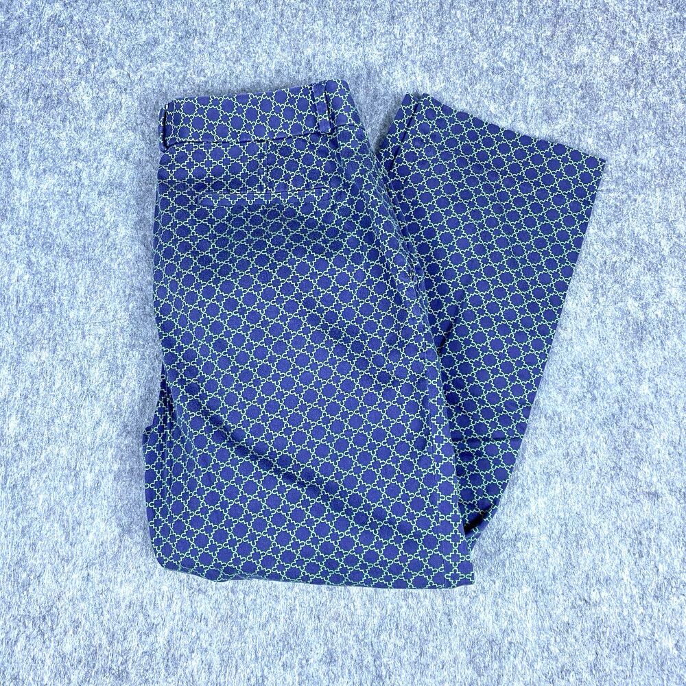 Banana Republic Women's Cropped Ankle Pants Trousers Navy Green Tile Print Sz 8